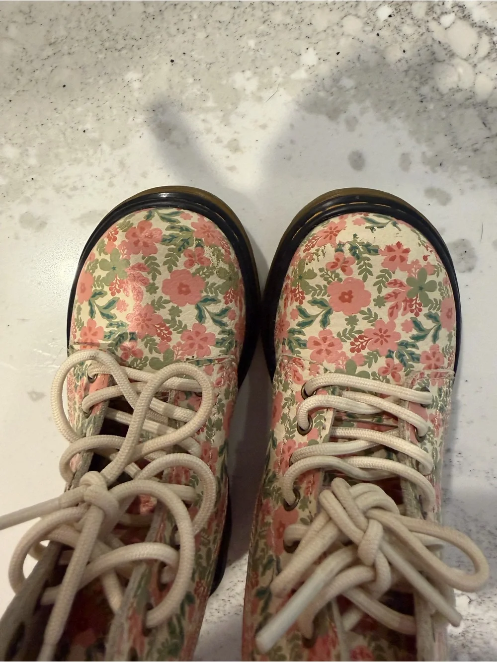 Dr. Martens Kids Floral Lace-Up Boots in Cream and Pink
